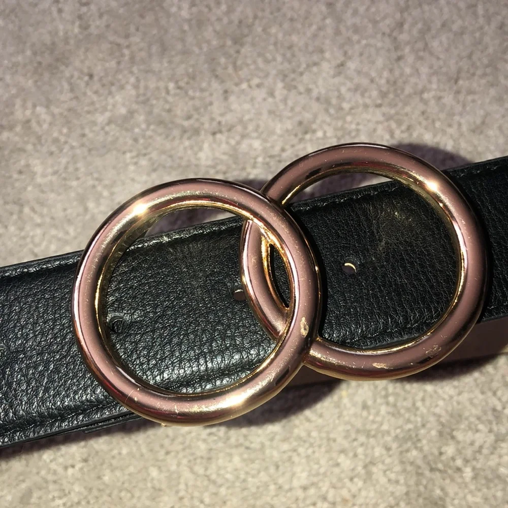 Express Synthetic leather,‎ Black ,Gold double circle buckle women’s medium